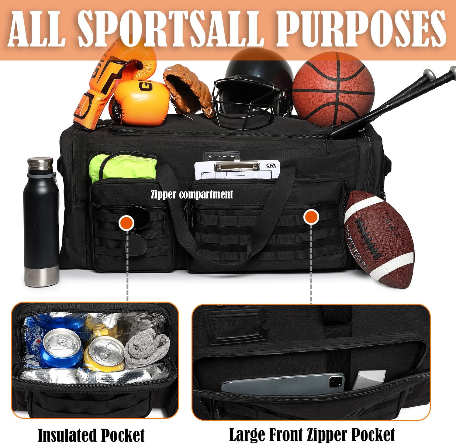 130L Extra Large Duffle Bag for Men, Heavy Duty Duffle Bag for Travel, Large Sports Gym Equipment Bag for Hockey Football Baseball Soccer Basketball & Drum Hardware - Image 3