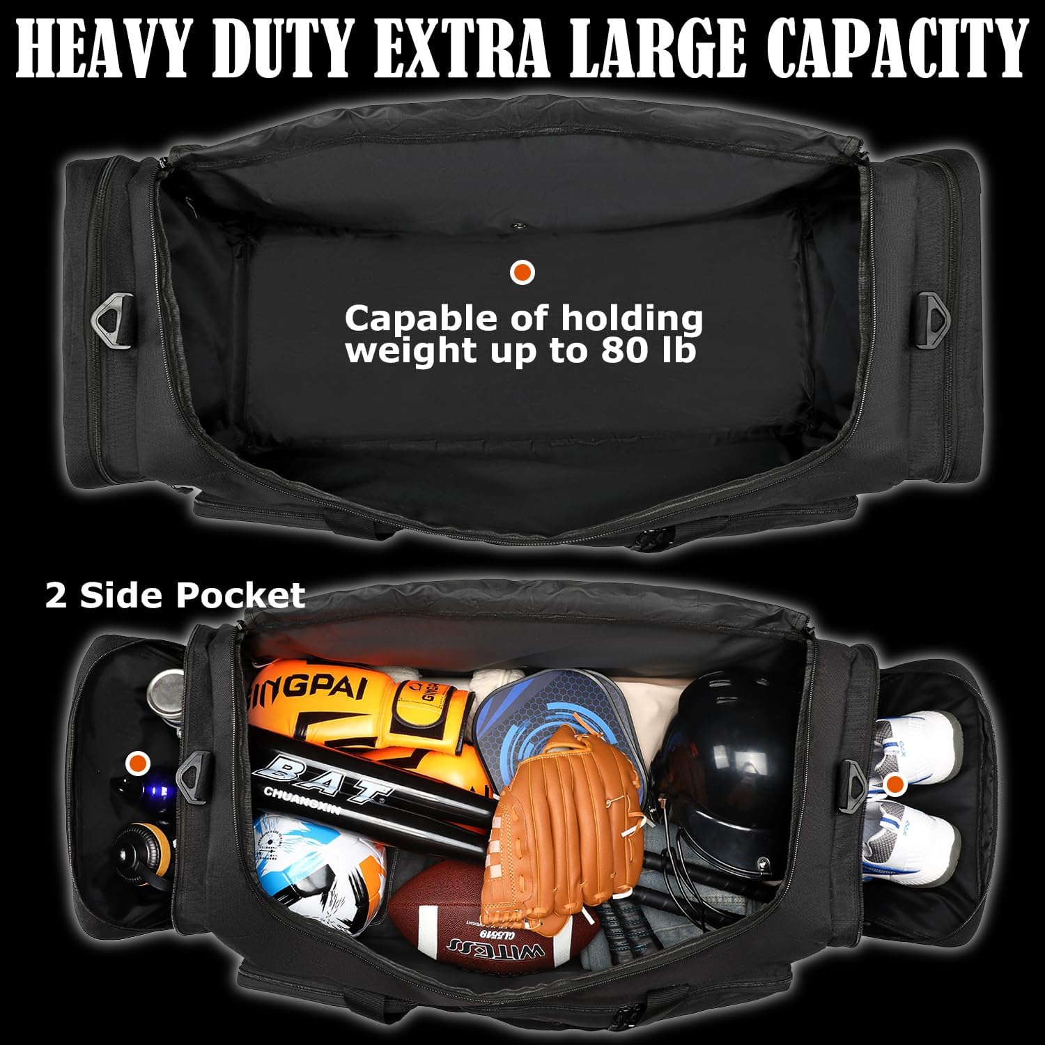 130L Extra Large Duffle Bag for Men, Heavy Duty Duffle Bag for Travel, Large Sports Gym Equipment Bag for Hockey Football Baseball Soccer Basketball & Drum Hardware - Image 4