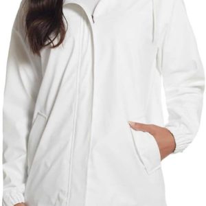 Womens Waterproof Coated Rain Jacket with Hood -Light Windbreaker Raincoat for Women-Hooded Rain Slicker